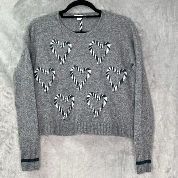 DUFFY 100% Cashmere Boxy Jumper‎ Sweater Zebra Stripe Hearts Sz M - Picture 1 of 13